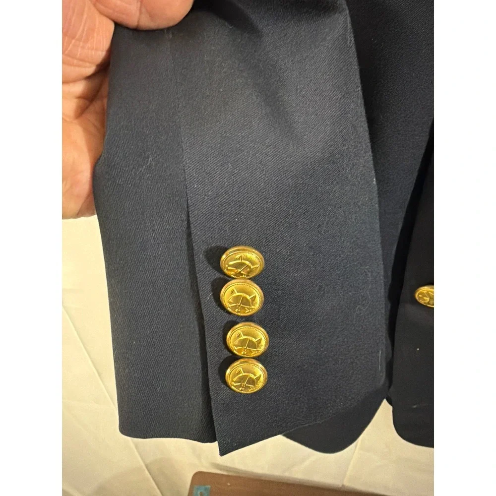 Polo Ralph Lauren Mens Navy‎ Blue Wool Blazer Gold Crest Buttons Made in USA 44R